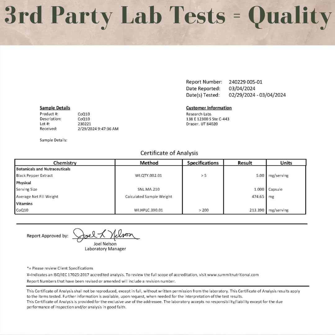 Organic CoQ10 Softgels with Black Pepper Extract - 200mg, 90 Count - Gluten Free Heart Health and Energy Support