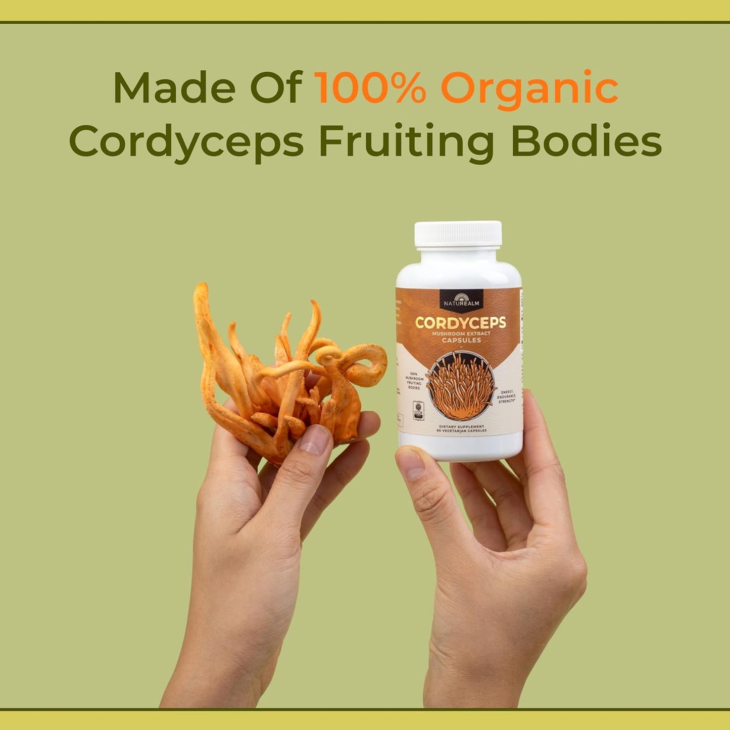 Organic Cordyceps Mushroom Capsules - Boost Energy, Stamina, Immunity - Vegan, Non-GMO - 30 Day Supply