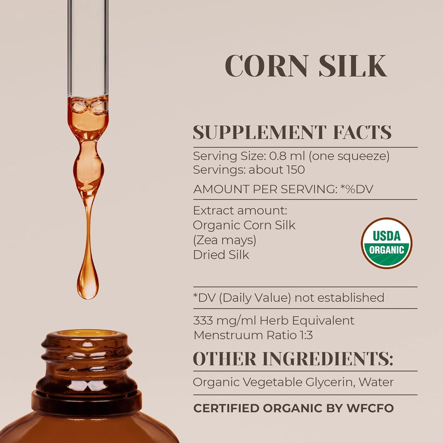 Organic Corn Silk Extract Tincture | High-Potency USDA Certified Dietary Supplement | Alcohol-Free 4 oz Dried Silk Zea Mays