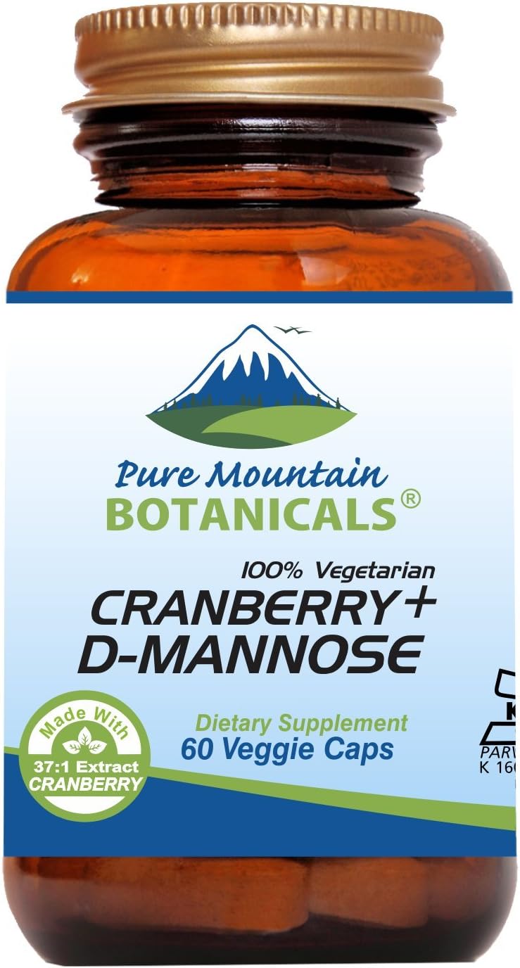 Organic Cranberry D-Mannose Capsules - 60 Vegan Kosher Caps - 1000mg with Cranberry Concentrate & Vitamin C