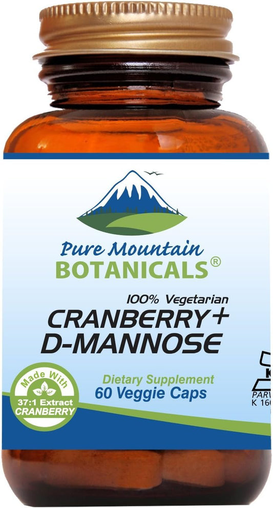 Organic Cranberry D-Mannose Capsules - 60 Vegan Kosher Caps - 1000mg with Cranberry Concentrate & Vitamin C