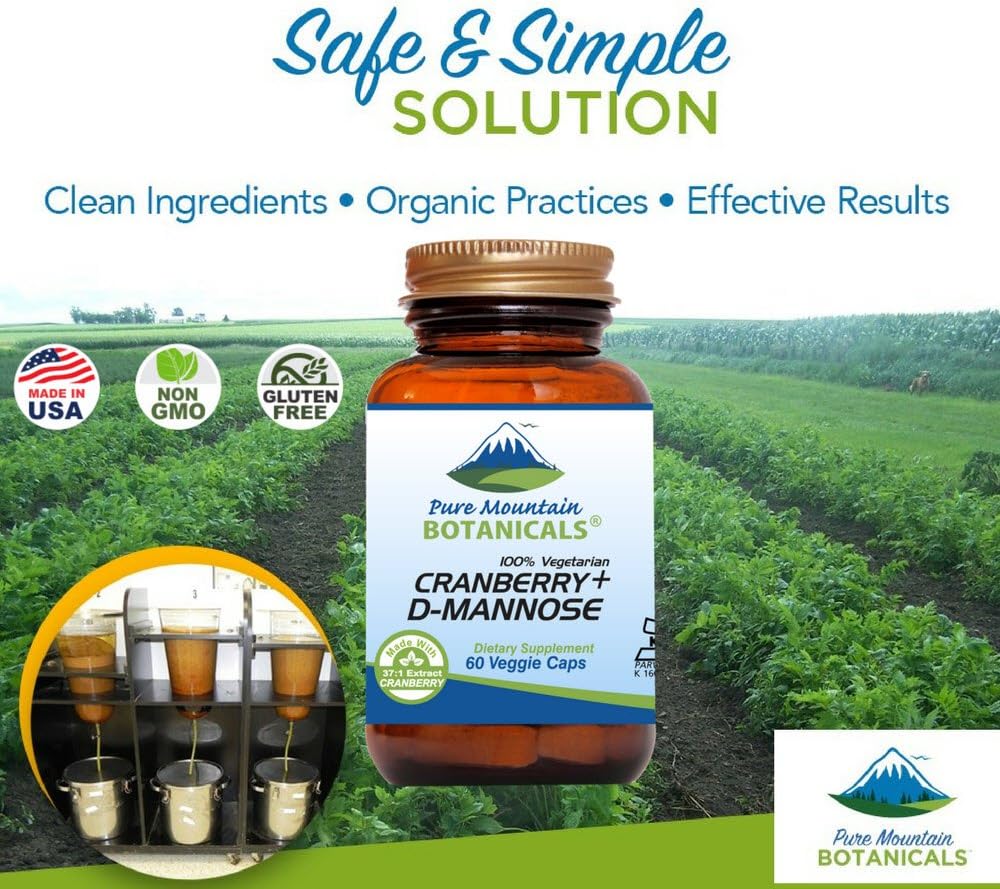 Organic Cranberry D-Mannose Capsules - 60 Vegan Kosher Caps - 1000mg with Cranberry Concentrate & Vitamin C