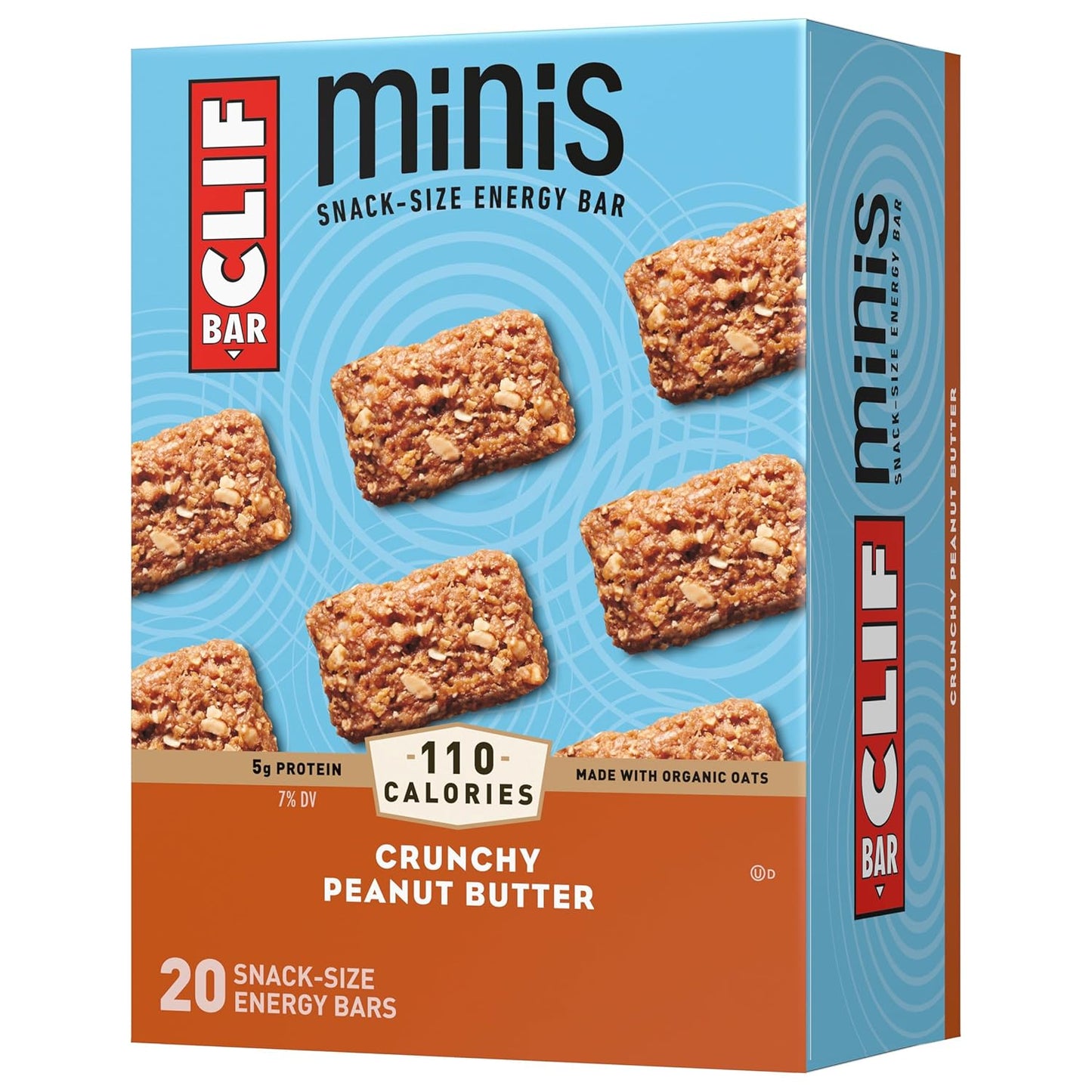 Organic Crunchy Peanut Butter Clif Bar Minis - 5g Protein - Non-GMO - Plant Based Energy Bars (20 Pack)