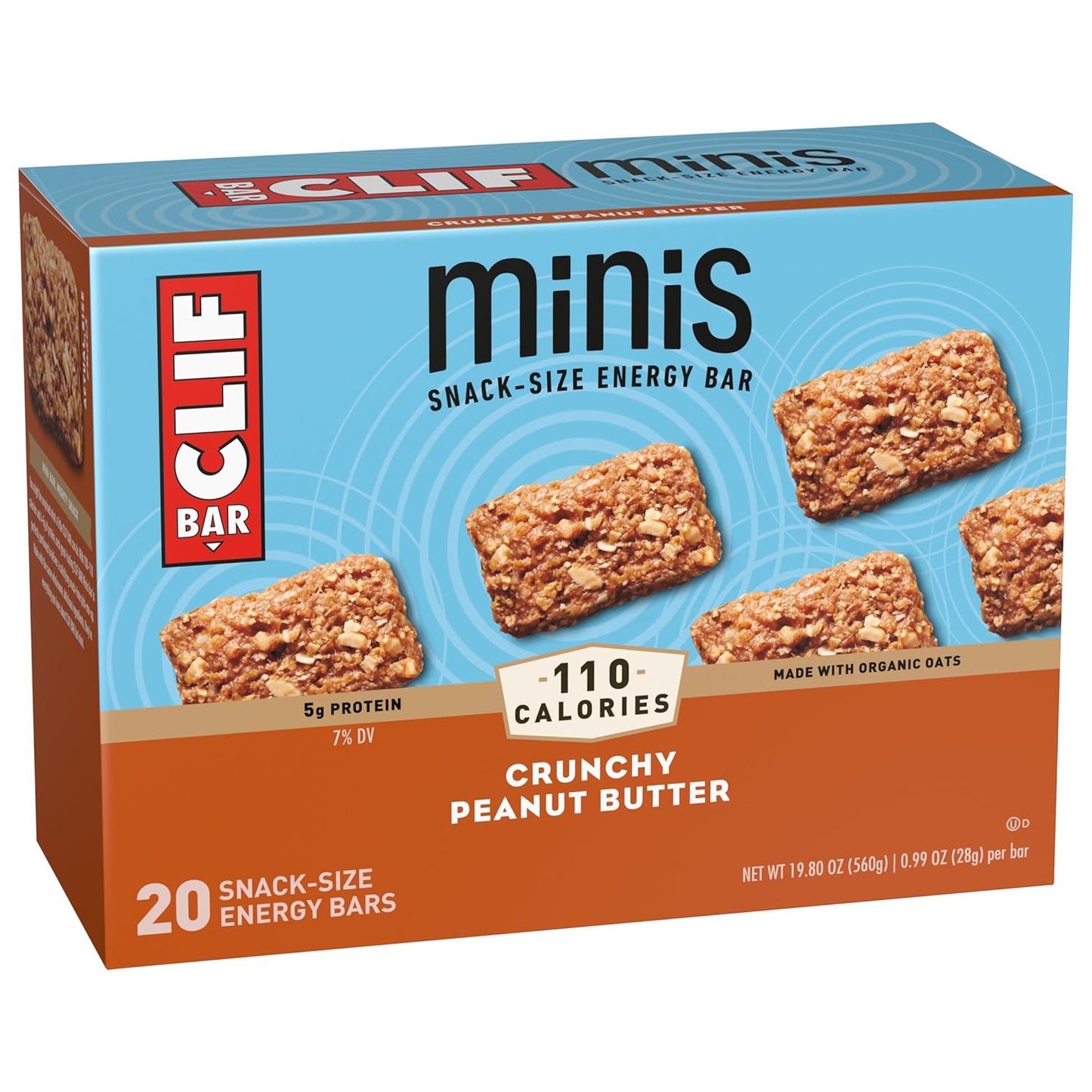 Organic Crunchy Peanut Butter Clif Bar Minis - 5g Protein - Non-GMO - Plant Based Energy Bars (20 Pack)