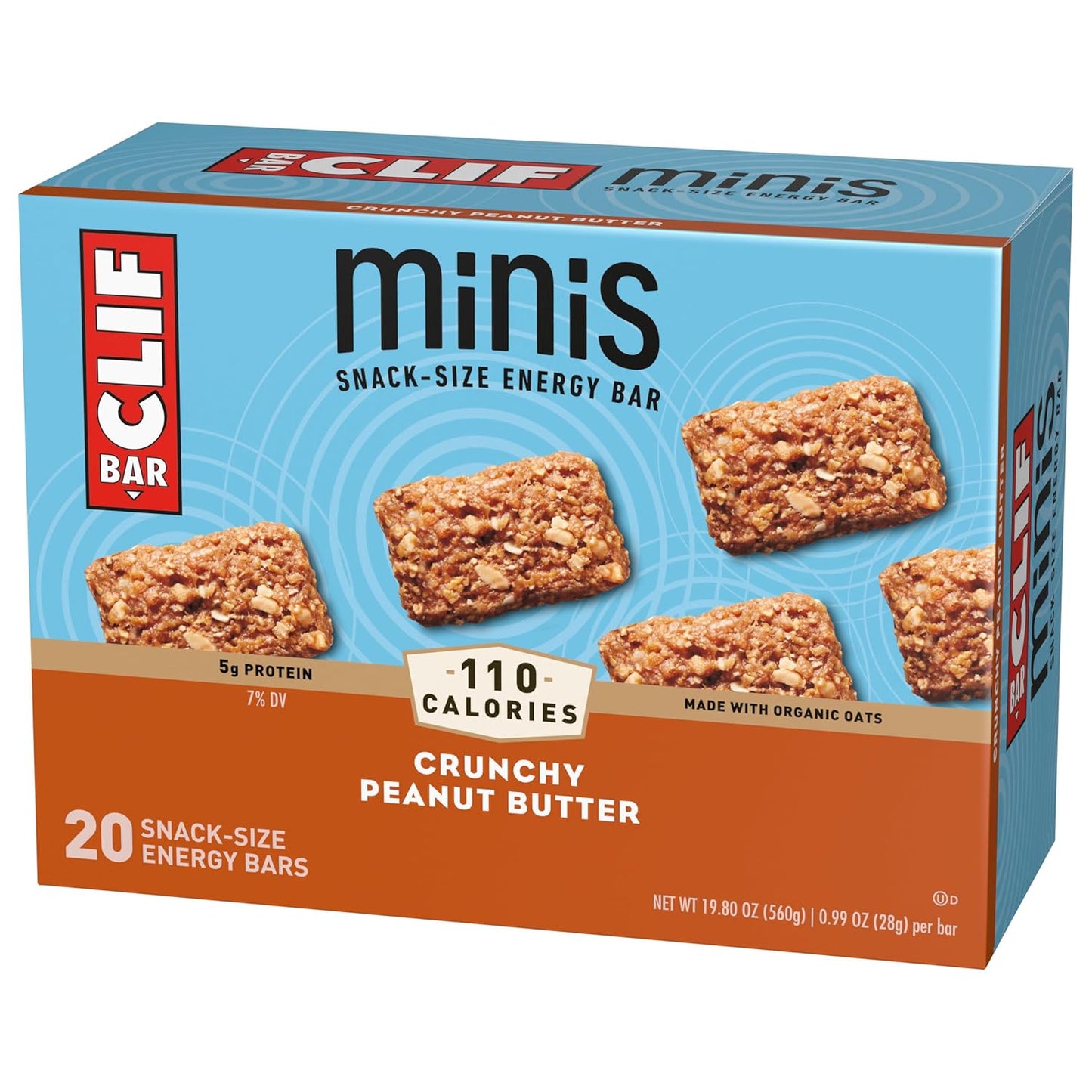 Organic Crunchy Peanut Butter Clif Bar Minis - 5g Protein - Non-GMO - Plant Based Energy Bars (20 Pack)