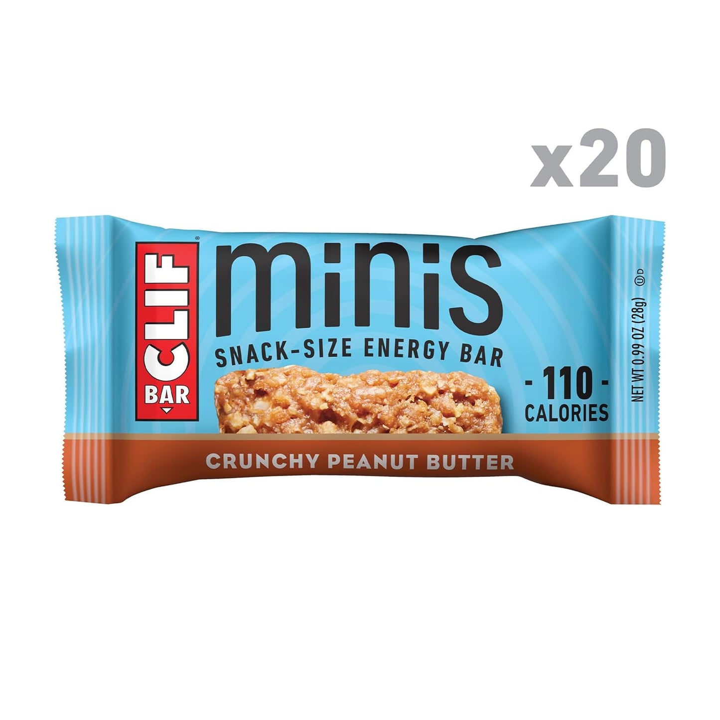 Organic Crunchy Peanut Butter Clif Bar Minis - 5g Protein - Non-GMO - Plant Based Energy Bars (20 Pack)