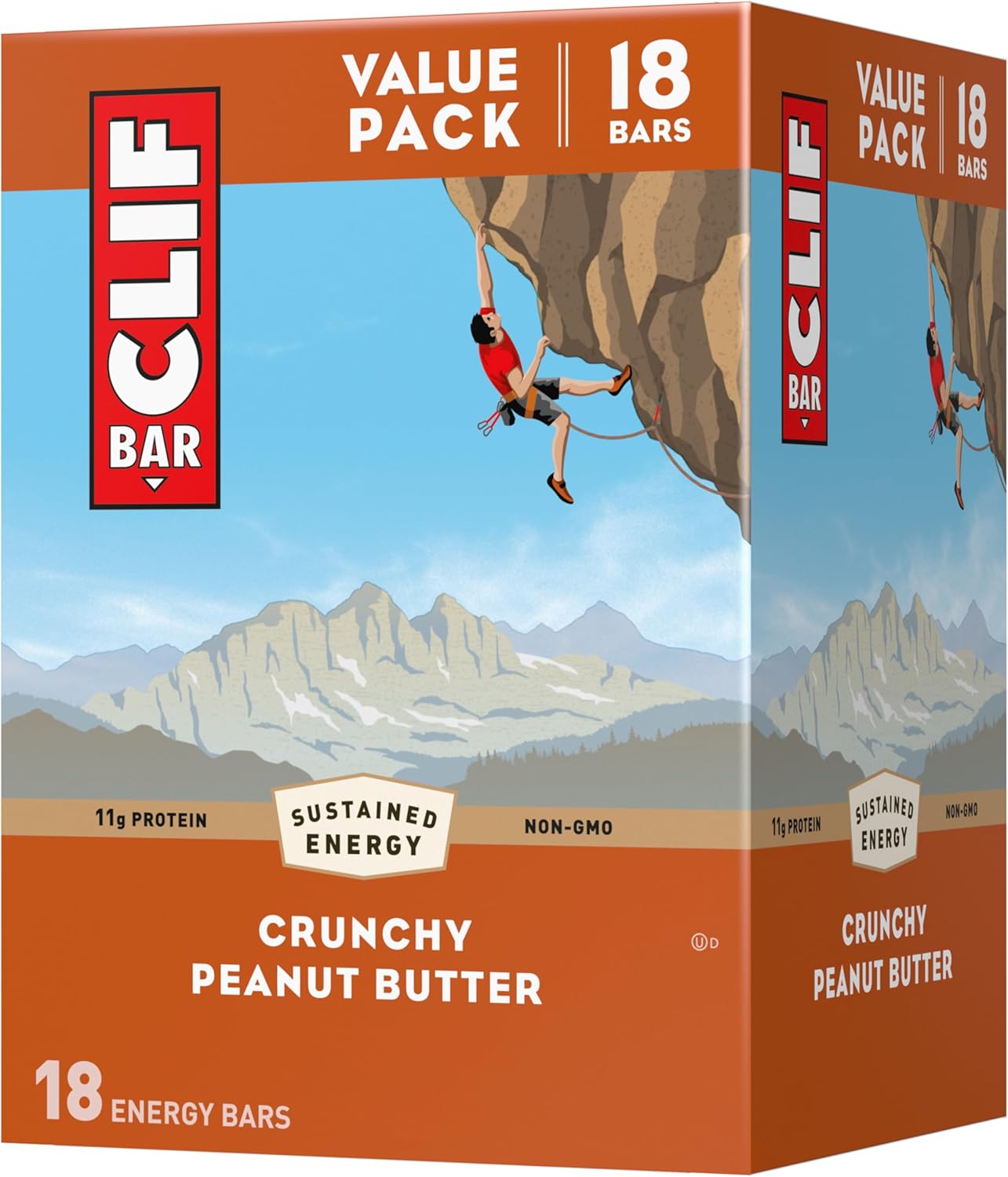 Organic Crunchy Peanut Butter Clif Bars - 11g Protein - Plant Based Energy Bars - Non-GMO - 2.4 oz (18 Pack)