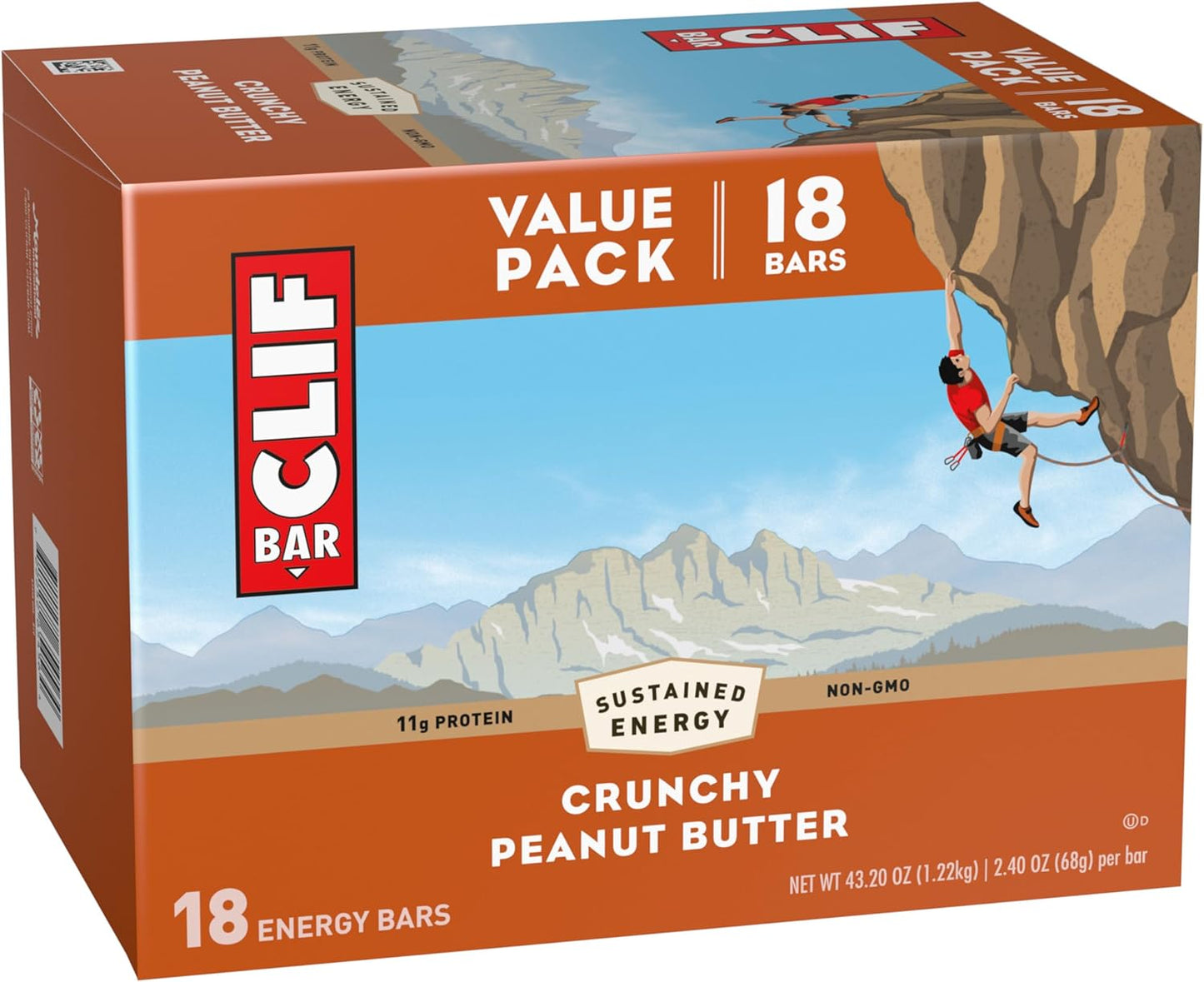 Organic Crunchy Peanut Butter Clif Bars - 11g Protein - Plant Based Energy Bars - Non-GMO - 2.4 oz (18 Pack)
