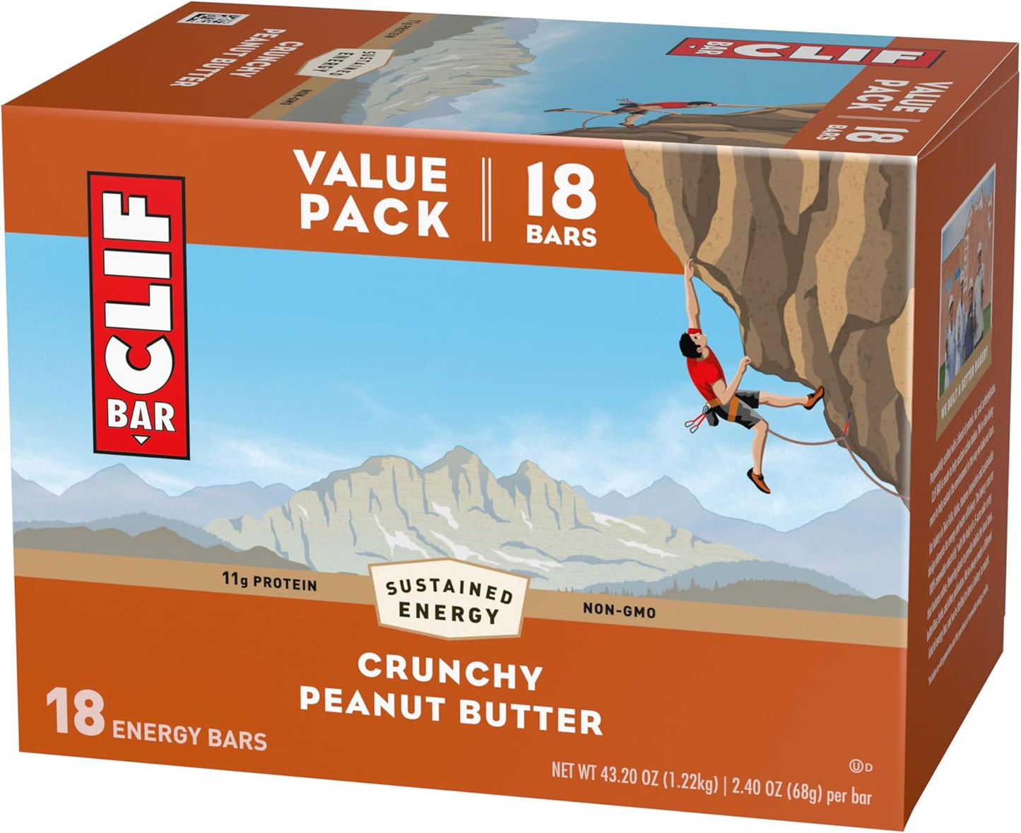 Organic Crunchy Peanut Butter Clif Bars - 11g Protein - Plant Based Energy Bars - Non-GMO - 2.4 oz (18 Pack)