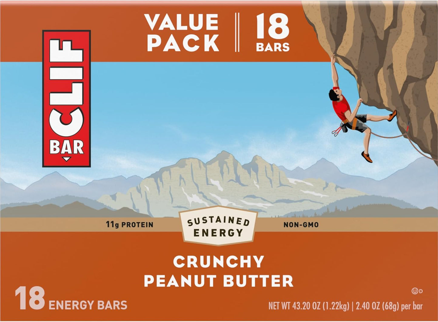 Organic Crunchy Peanut Butter Clif Bars - 11g Protein - Plant Based Energy Bars - Non-GMO - 2.4 oz (18 Pack)