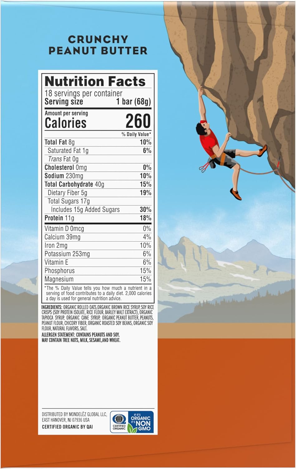 Organic Crunchy Peanut Butter Clif Bars - 11g Protein - Plant Based Energy Bars - Non-GMO - 2.4 oz (18 Pack)