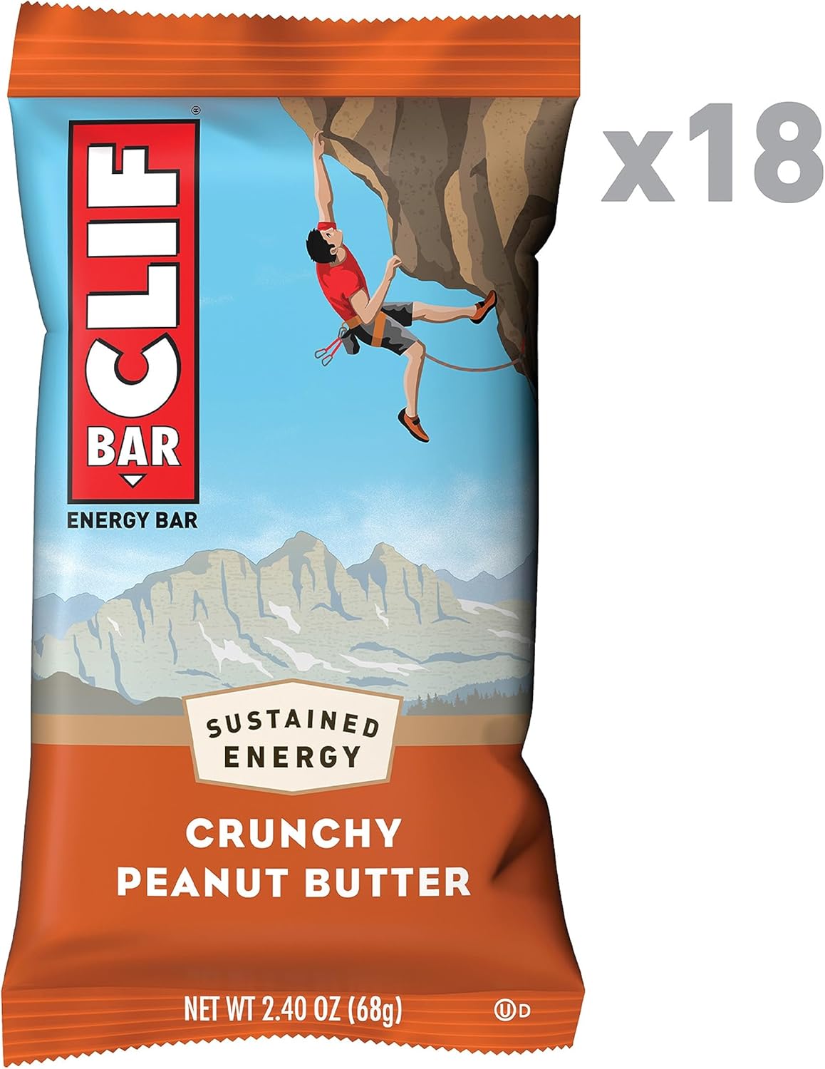 Organic Crunchy Peanut Butter Clif Bars - 11g Protein - Plant Based Energy Bars - Non-GMO - 2.4 oz (18 Pack)