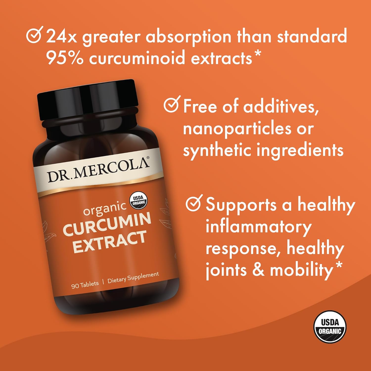 Organic Curcumin Extract Dietary Supplement - Dr. Mercola, 90 Tablets, Non-GMO, Certified USDA Organic, Promotes Healthy Inflammatory Response