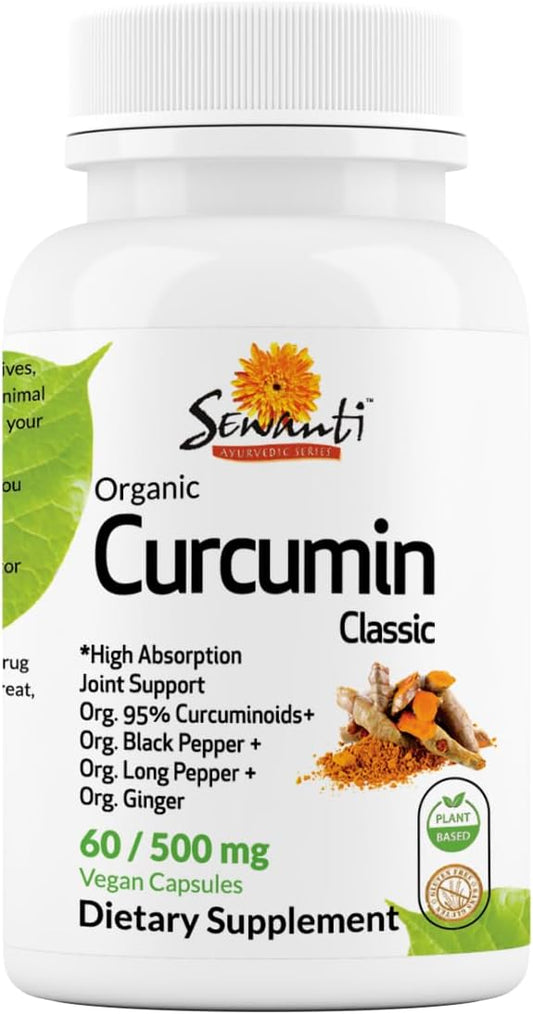 Organic Curcumin Extract with Black Pepper, Indian Long Pepper, and Ginger - 60 Vegan Capsules by Sewanti