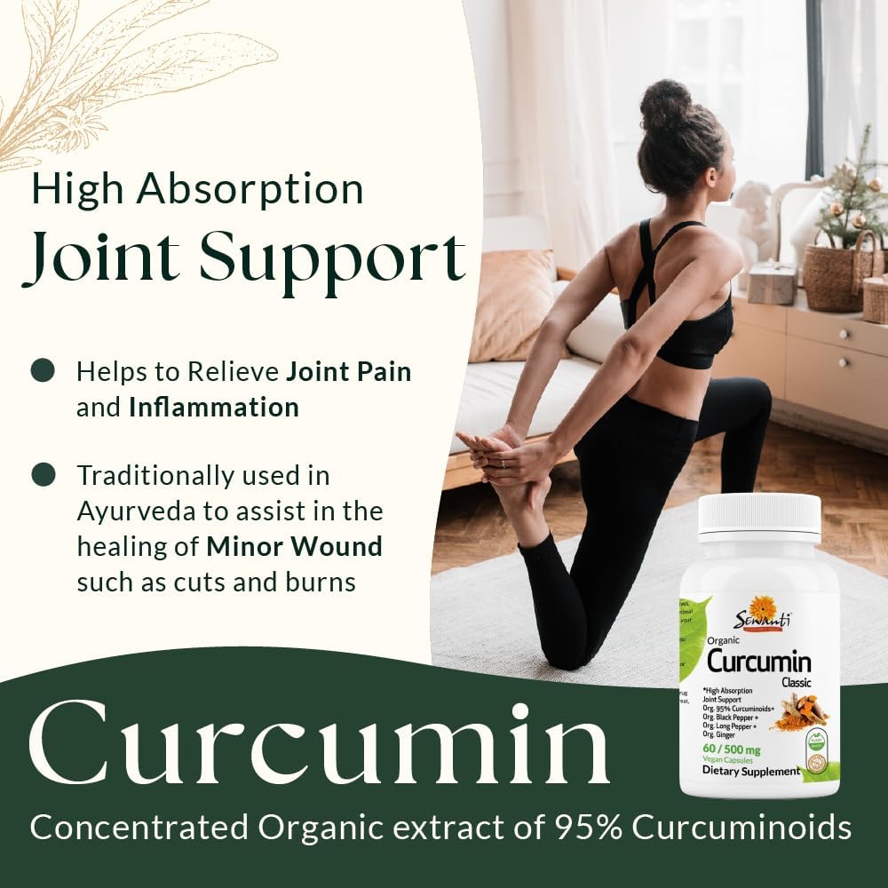 Organic Curcumin Extract with Black Pepper, Indian Long Pepper, and Ginger - 60 Vegan Capsules by Sewanti