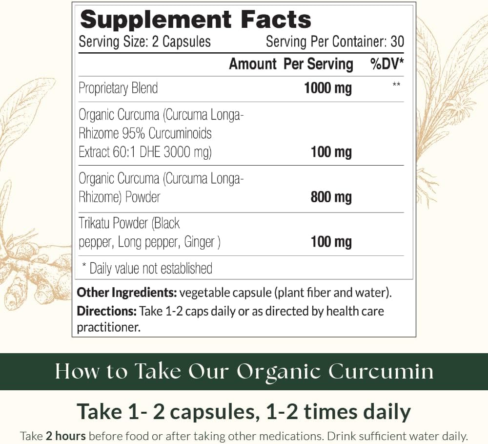 Organic Curcumin Extract with Black Pepper, Indian Long Pepper, and Ginger - 60 Vegan Capsules by Sewanti