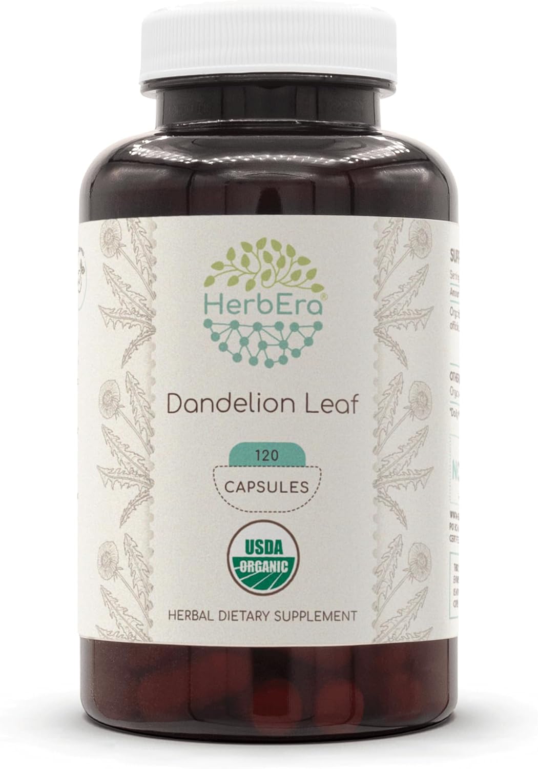 Organic Dandelion Leaf Capsules - 500mg, 120 Count - USDA Certified - Taraxacum Officinale Supplement