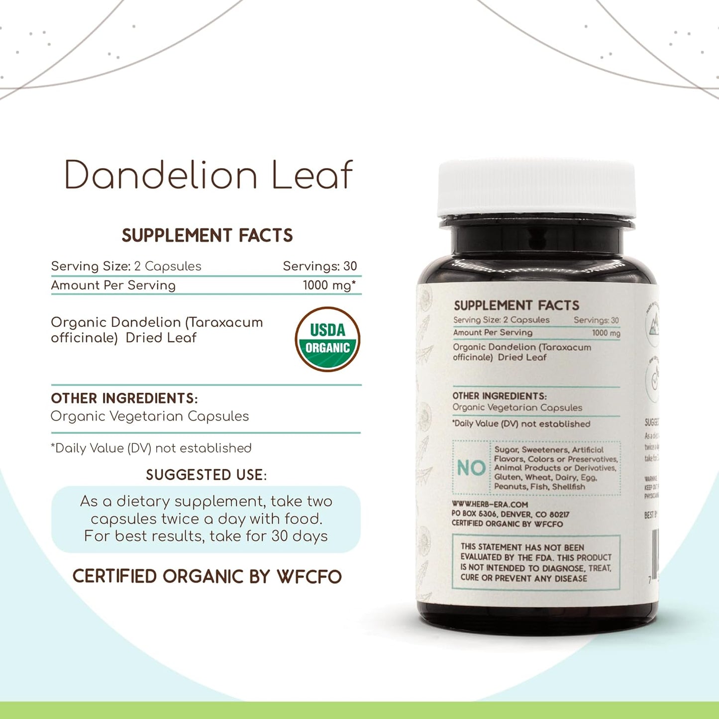 Organic Dandelion Leaf Capsules - Herbal Supplement with Certified Vegetarian Capsules - 60 Count