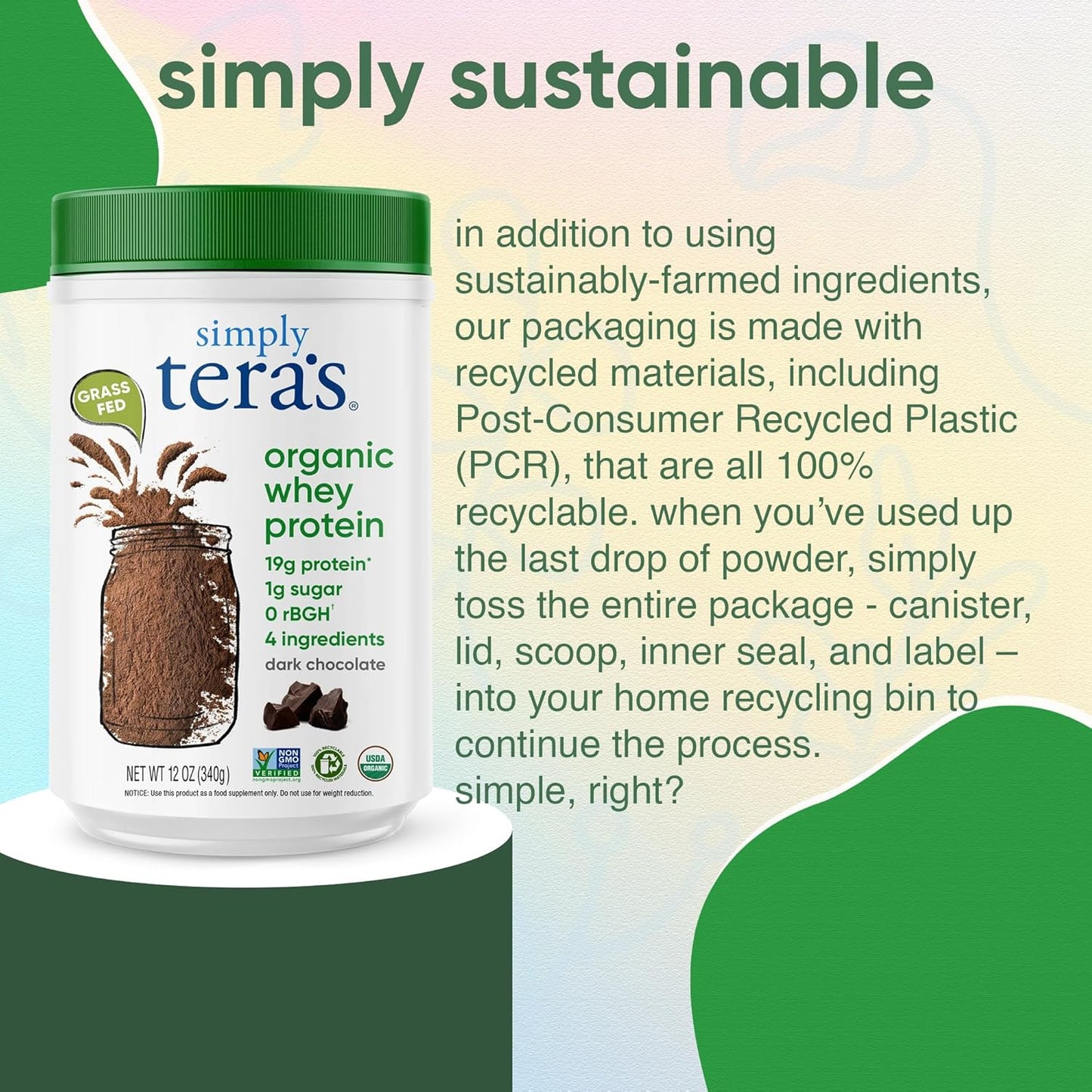 Organic Dark Chocolate Whey Protein Powder by Simply Tera