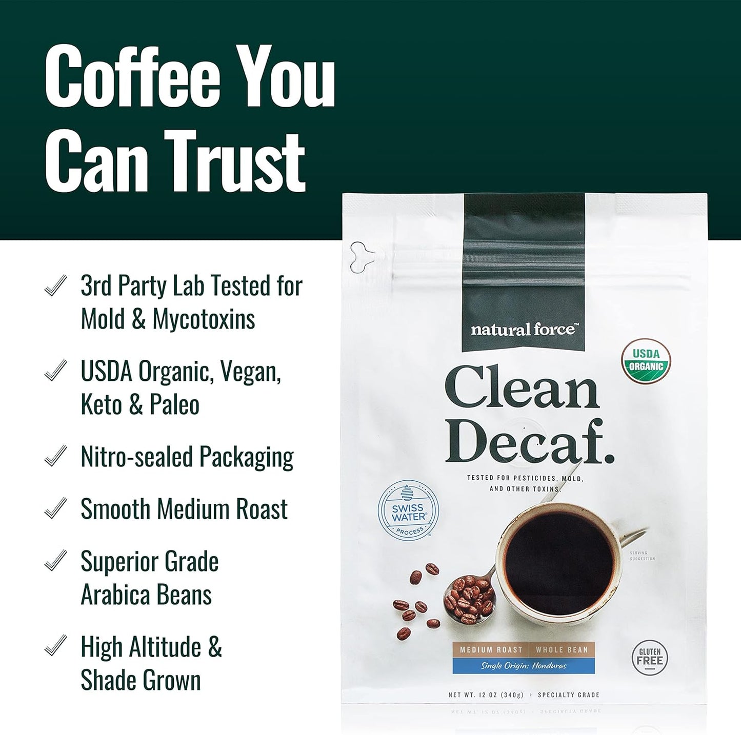 Organic Decaf Coffee and MCT Oil Bundle - Pure Coconut MCTs, Mold & Mycotoxin Free - Non-GMO, Keto, Paleo, Vegan - 12 Oz and 32 Oz