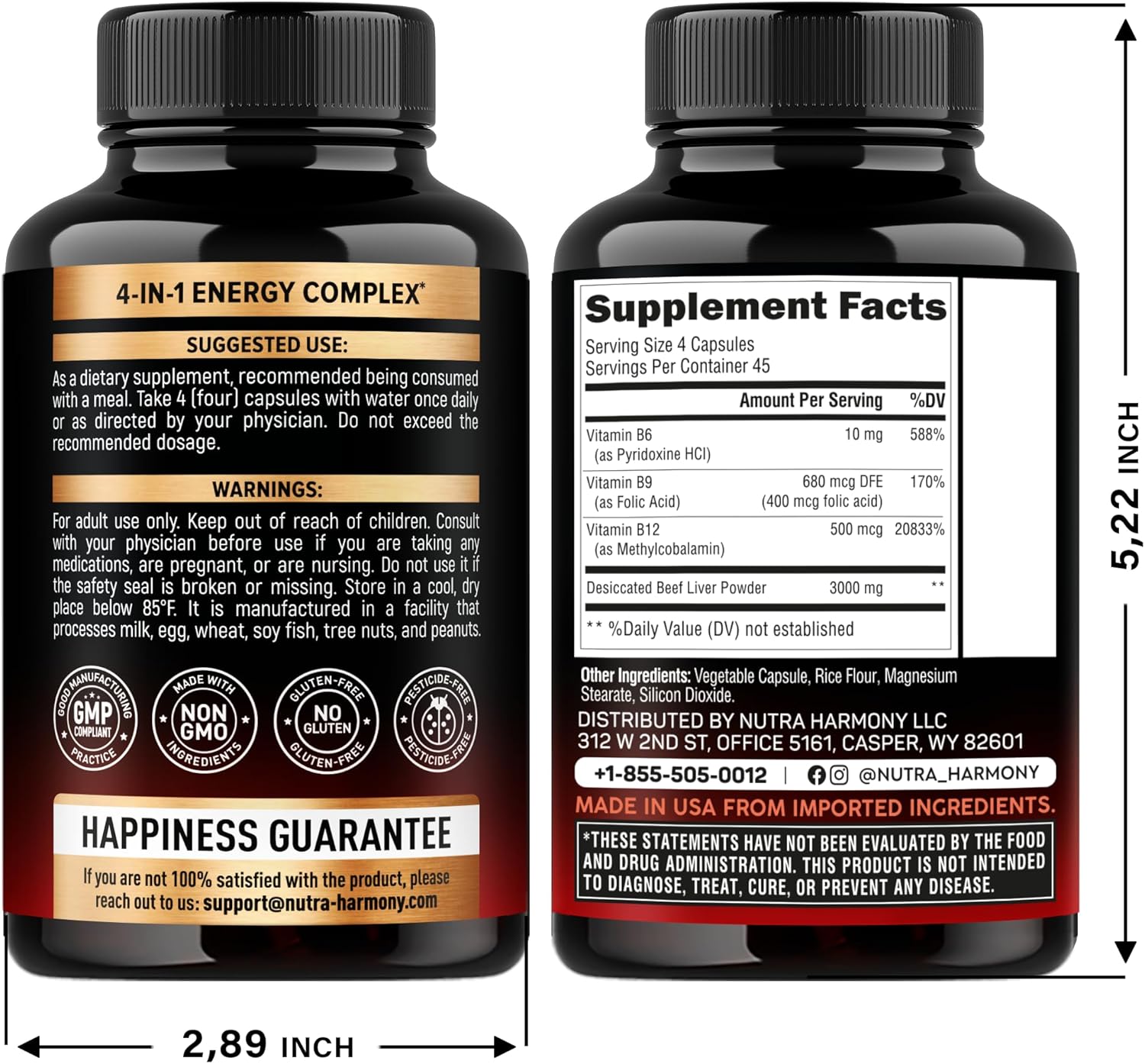 Organic Desiccated Beef Liver Capsules 3000 mg - Grass-Fed Argentinian Liver Supplement with Vitamin B-Complex - Energy, Focus, and Skin Support - 180 Capsules
