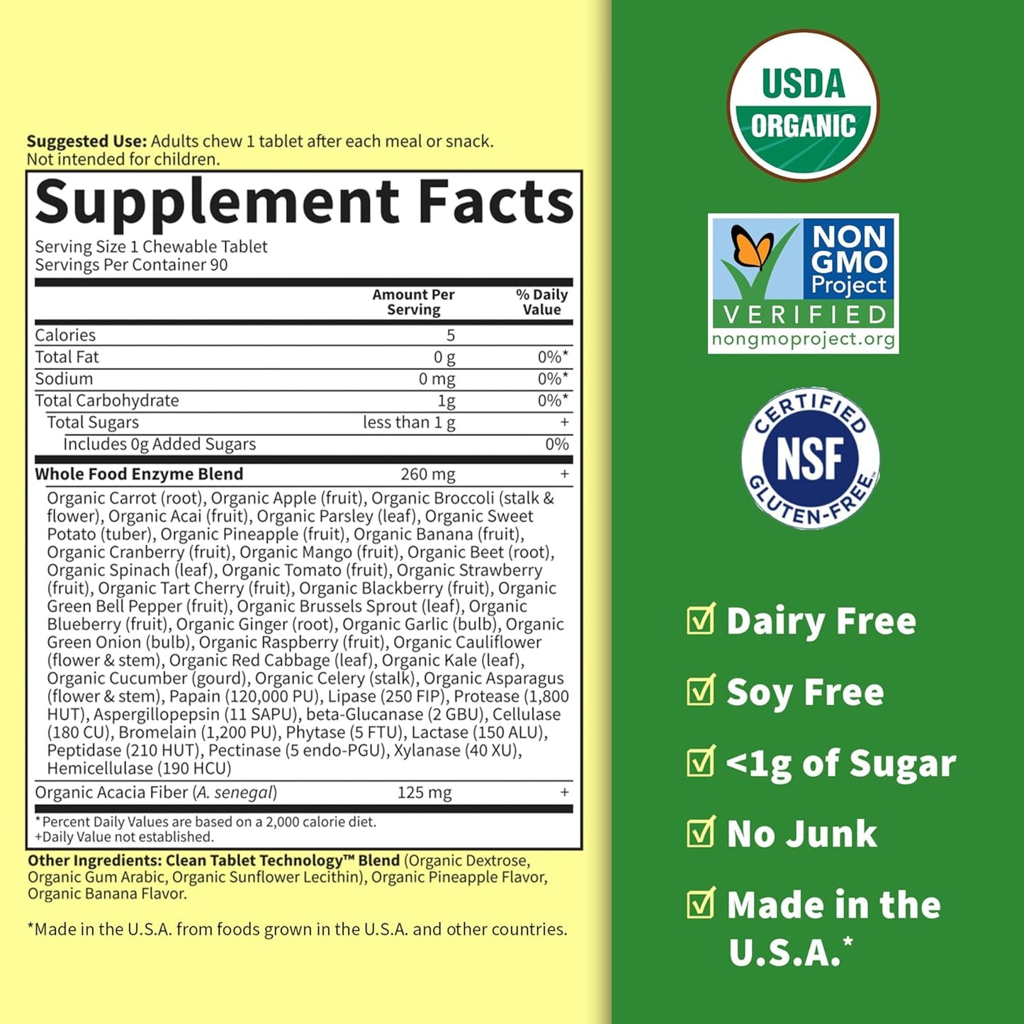 Organic Digest+ Digestive Enzymes with Papain, Bromelain, Lipase - Vegan & Gluten-Free Chewables for Digestion & Nutrient Absorption - Tropical Fruit Flavor - 90 Count