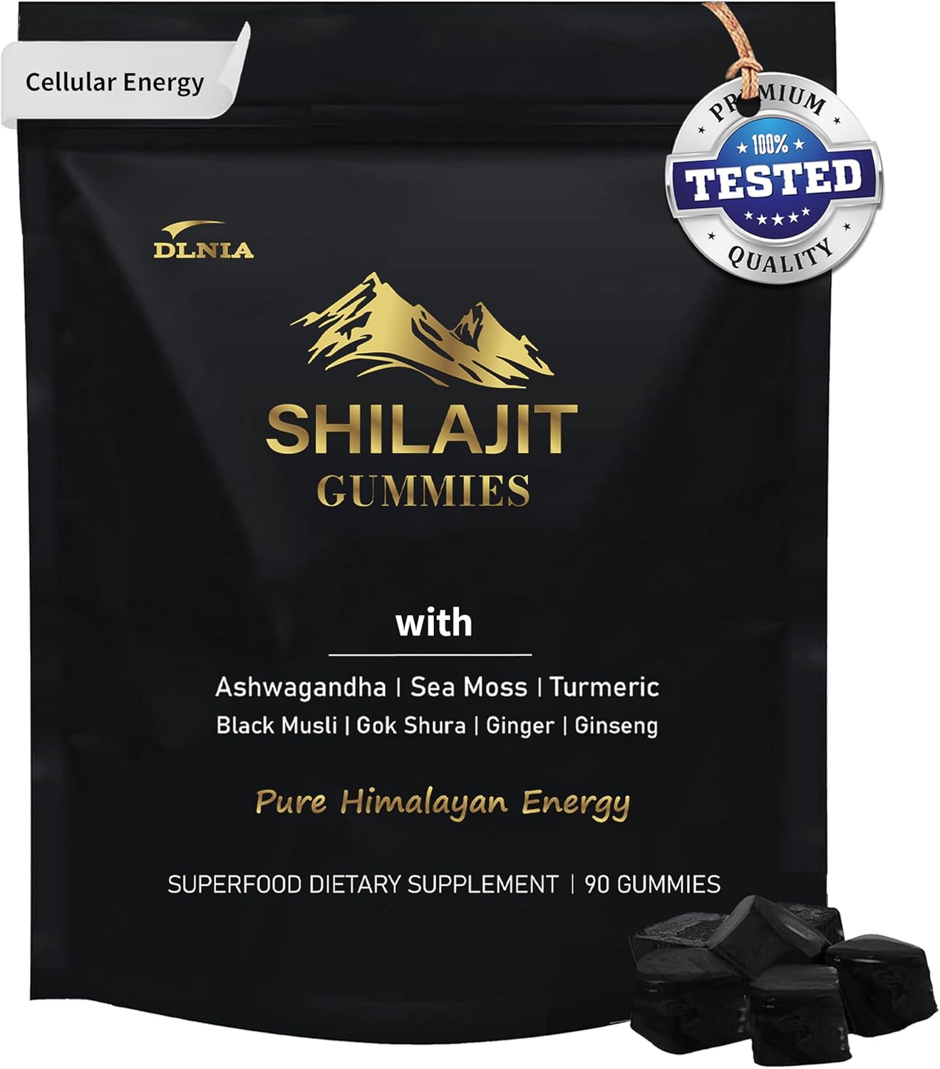 Organic DLNIA Shilajit Gummies with Ashwagandha, Sea Moss, Turmeric - Vegan Himalayan Shilajit Supplement for Immune Support & Overall Health