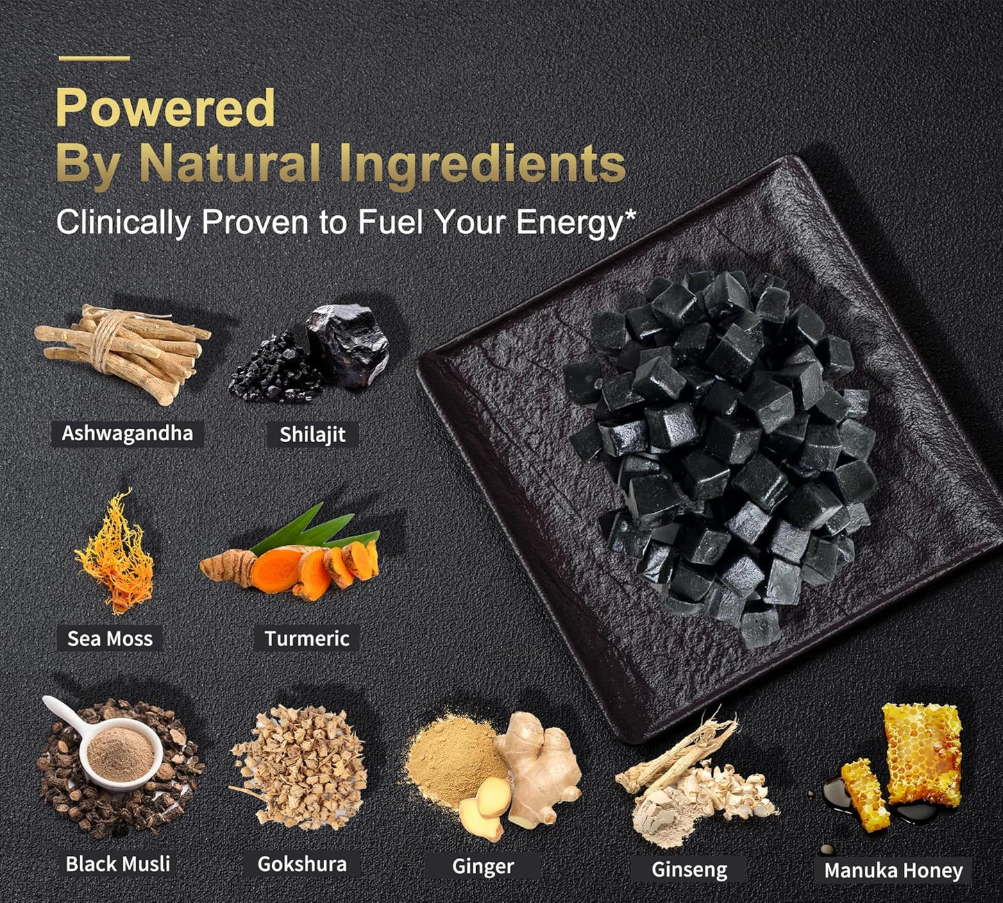 Organic DLNIA Shilajit Gummies with Ashwagandha, Sea Moss, Turmeric - Vegan Himalayan Shilajit Supplement for Immune Support & Overall Health