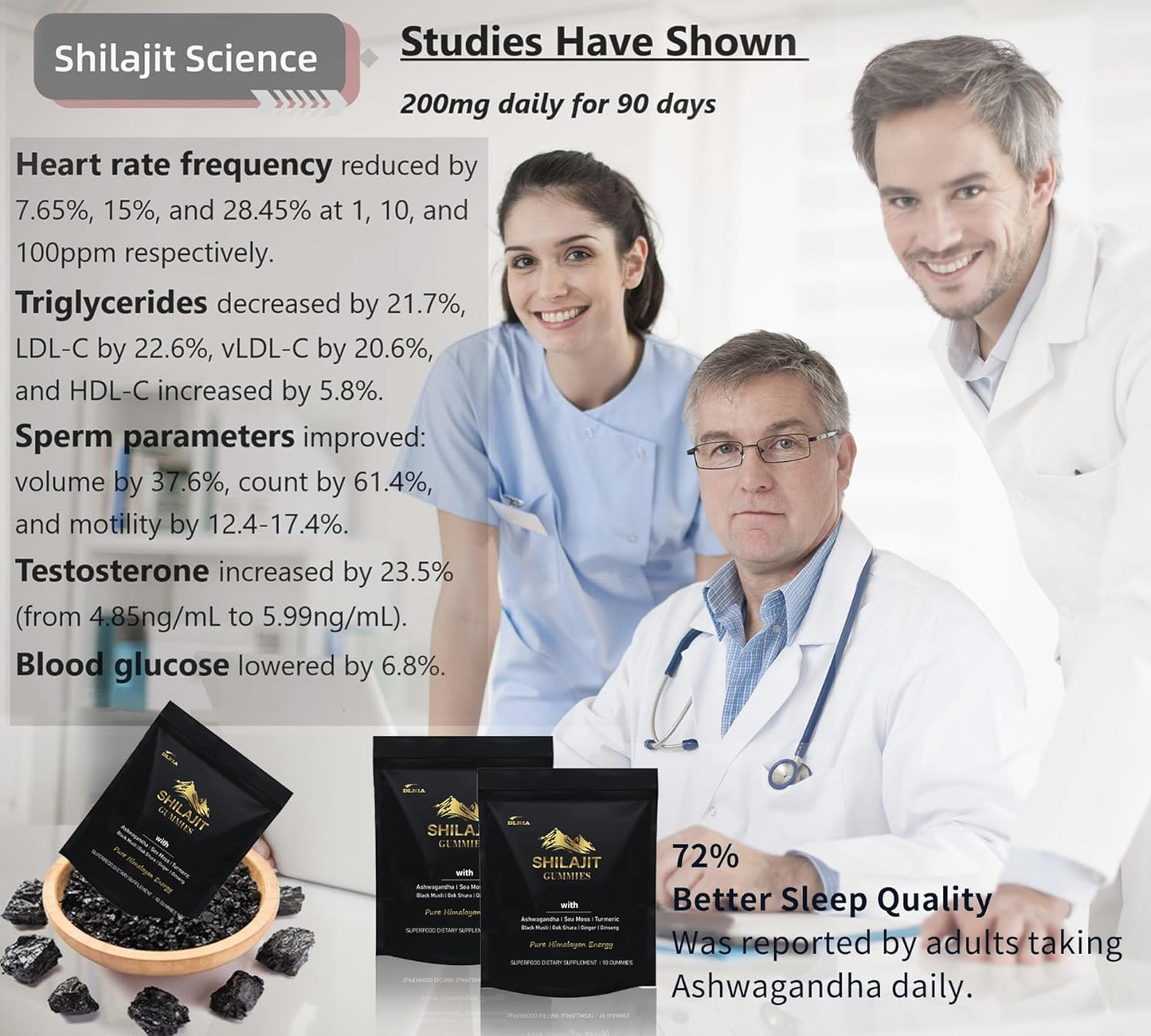 Organic DLNIA Shilajit Gummies with Ashwagandha, Sea Moss, Turmeric - Vegan Himalayan Shilajit Supplement for Immune Support & Overall Health