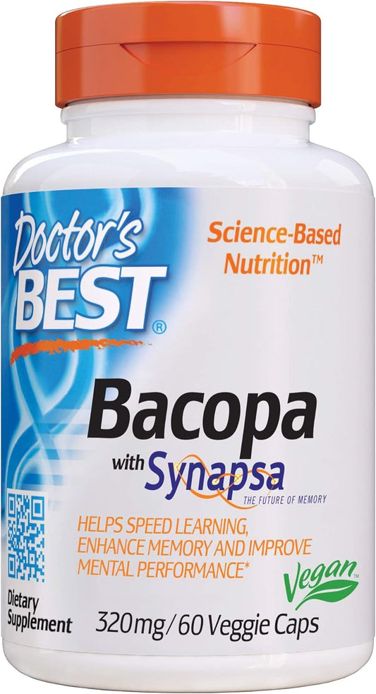 Organic Doctor's Best Bacopa 60 Veggie Capsules for Cognitive Performance - Non-GMO, Gluten-Free, Soy-Free, Vegan Supplement