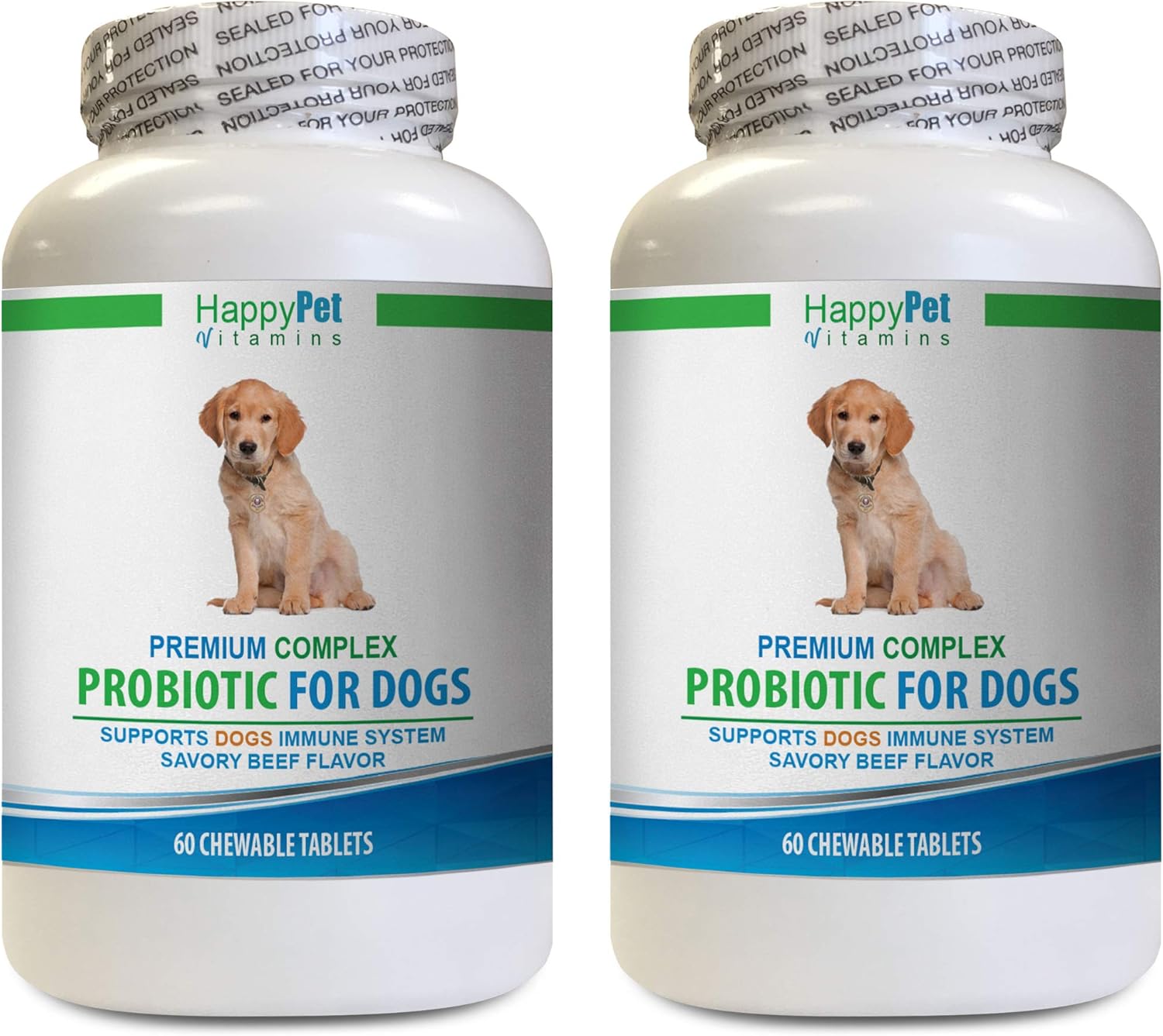 Organic Dog Probiotic Treats with Beef Flavor - Supports Gut Health and Fresh Breath - 2 Bottles (120 Treats)