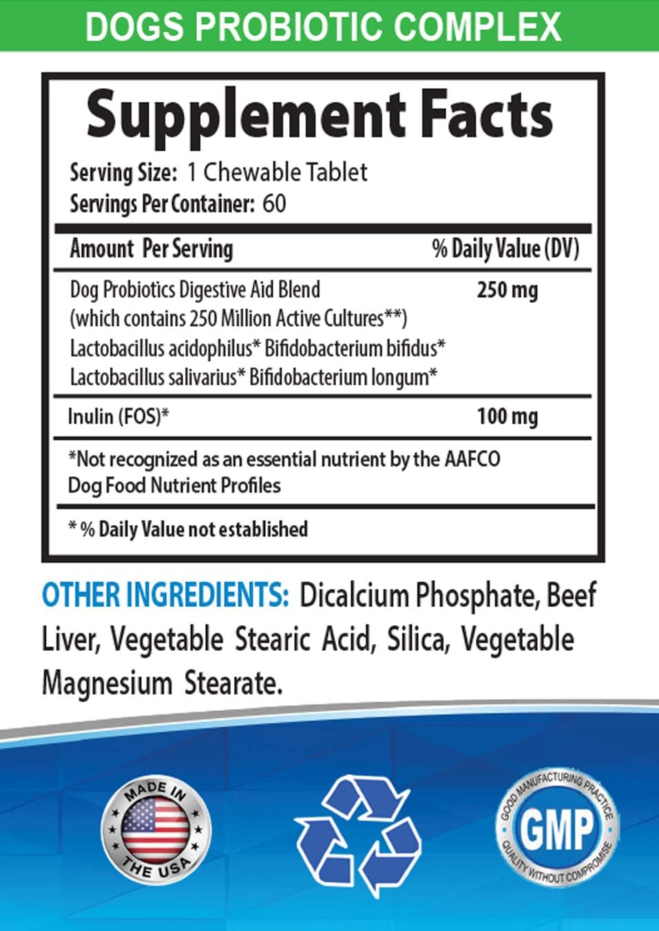 Organic Dog Probiotic Treats with Beef Flavor - Supports Gut Health and Fresh Breath - 2 Bottles (120 Treats)