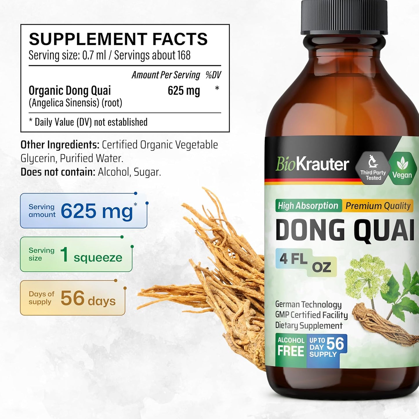 Organic Dong Quai Tincture - Women's Health Support - Alcohol-Free Angelica Root Extract - Vegan Herbal Drops - 4 Fl.Oz.