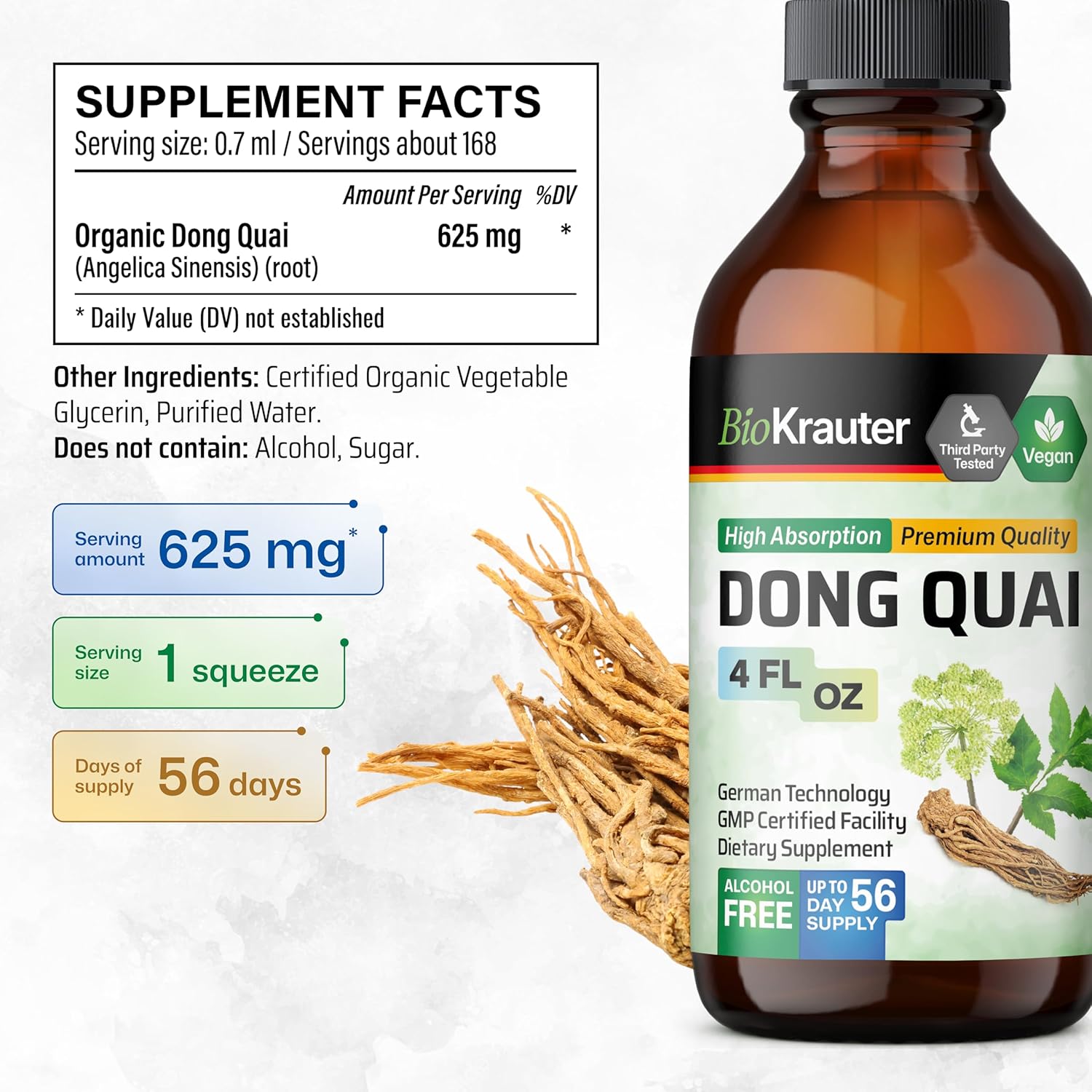 Organic Dong Quai Tincture - Women's Health Support - Alcohol-Free Angelica Root Extract - Vegan Herbal Drops - 4 Fl.Oz.