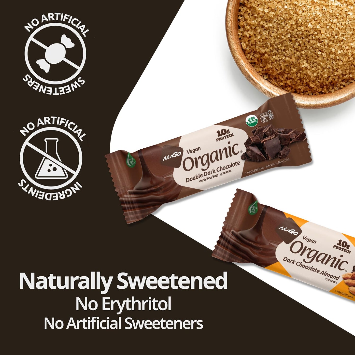 Organic Double Dark Chocolate with Sea Salt Protein Bars - Vegan, Gluten Free, Non-GMO, Kosher Pareve - 12 Count
