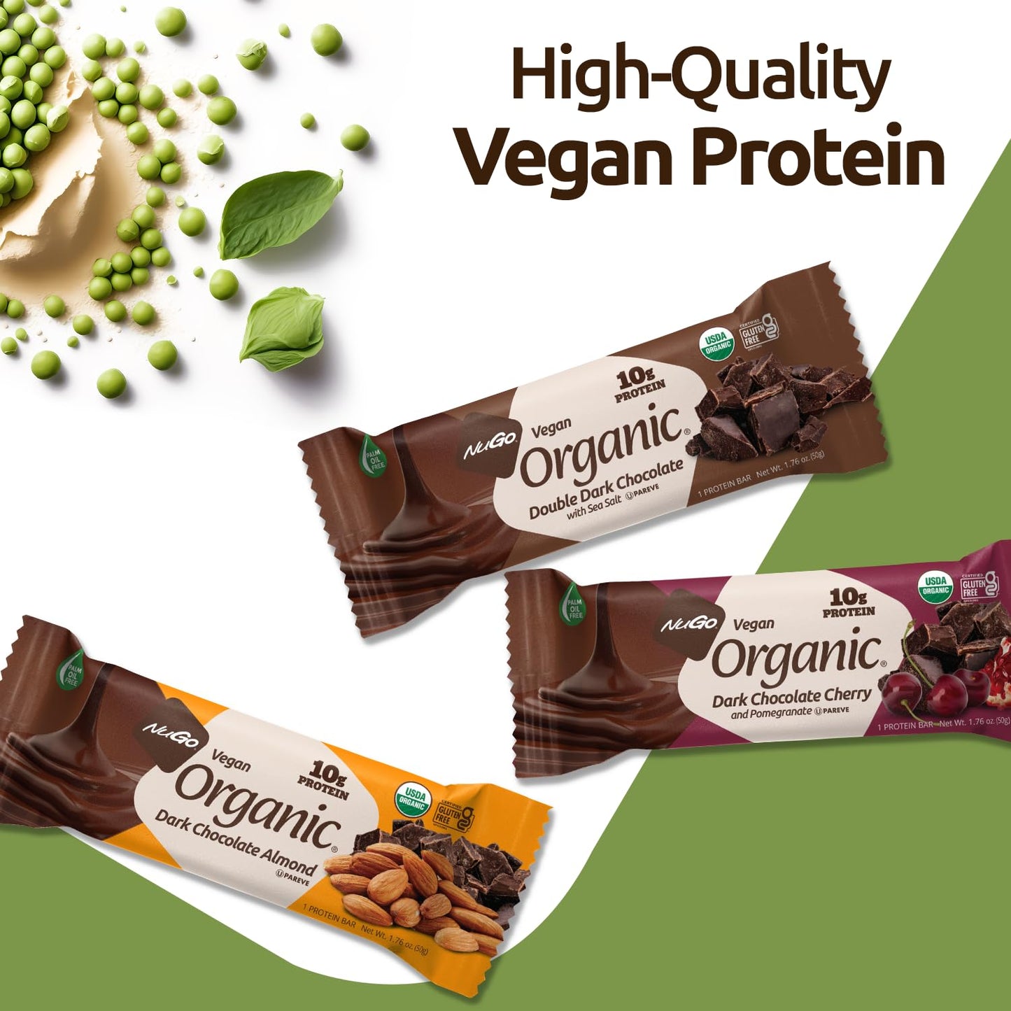 Organic Double Dark Chocolate with Sea Salt Protein Bars - Vegan, Gluten Free, Non-GMO, Kosher Pareve - 12 Count