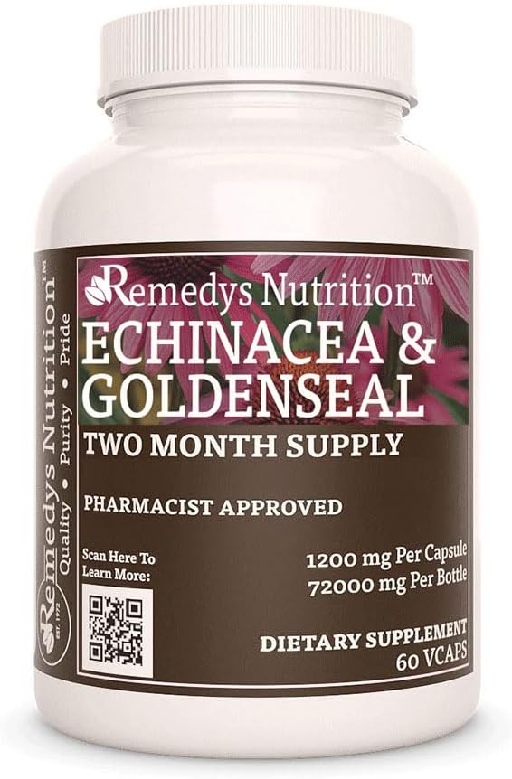 Organic Echinacea & Goldenseal Capsules | 1,000mg, 60 Vegan Pills | Herbal Dietary Supplement | Non-GMO, Gluten-Free, Dairy-Free
