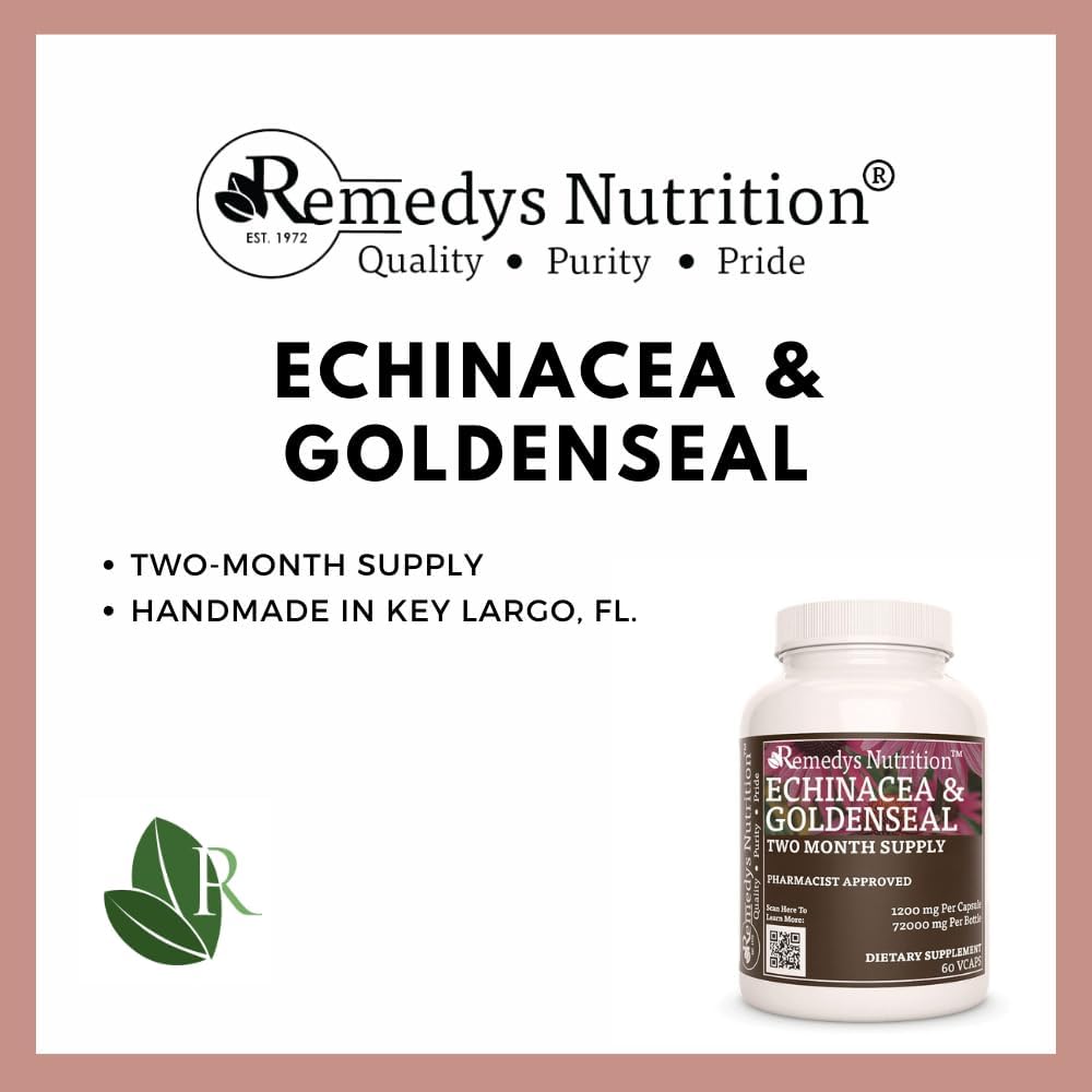 Organic Echinacea & Goldenseal Capsules | 1,000mg, 60 Vegan Pills | Herbal Dietary Supplement | Non-GMO, Gluten-Free, Dairy-Free