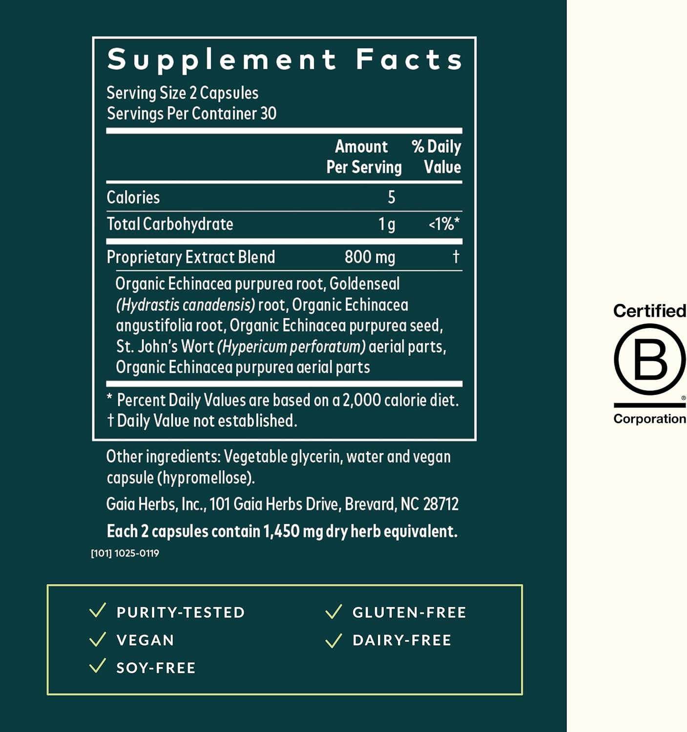 Organic Echinacea Goldenseal Supplement for Healthy Respiratory System - 60 Vegan Capsules