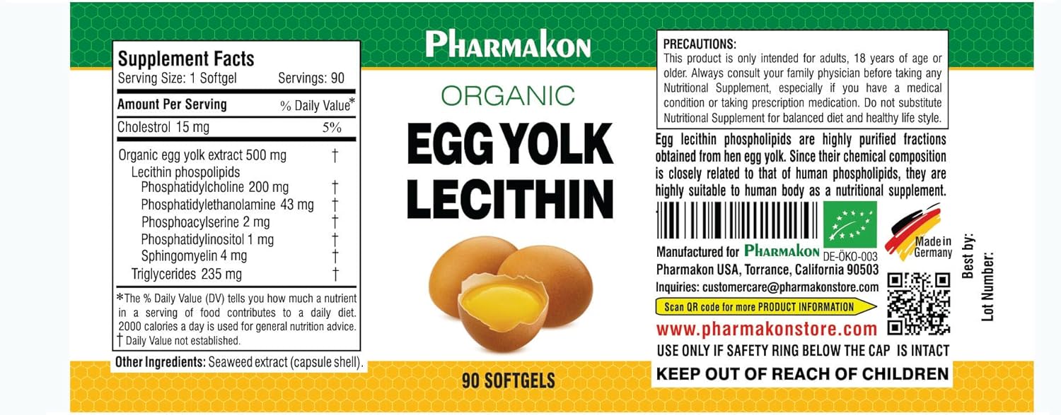 Organic Egg Yolk Lecithin by PHARMAKON - Natural Source of Nutrients for Health and Wellness