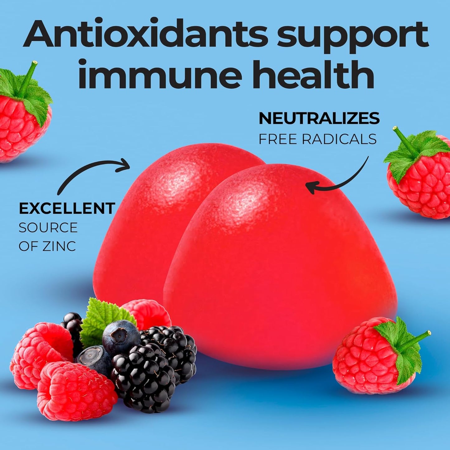 Organic Elderberry Gummies with Zinc & Vitamin C - Immune Support - Non GMO, Vegan, Gluten Free - 60 Gummies