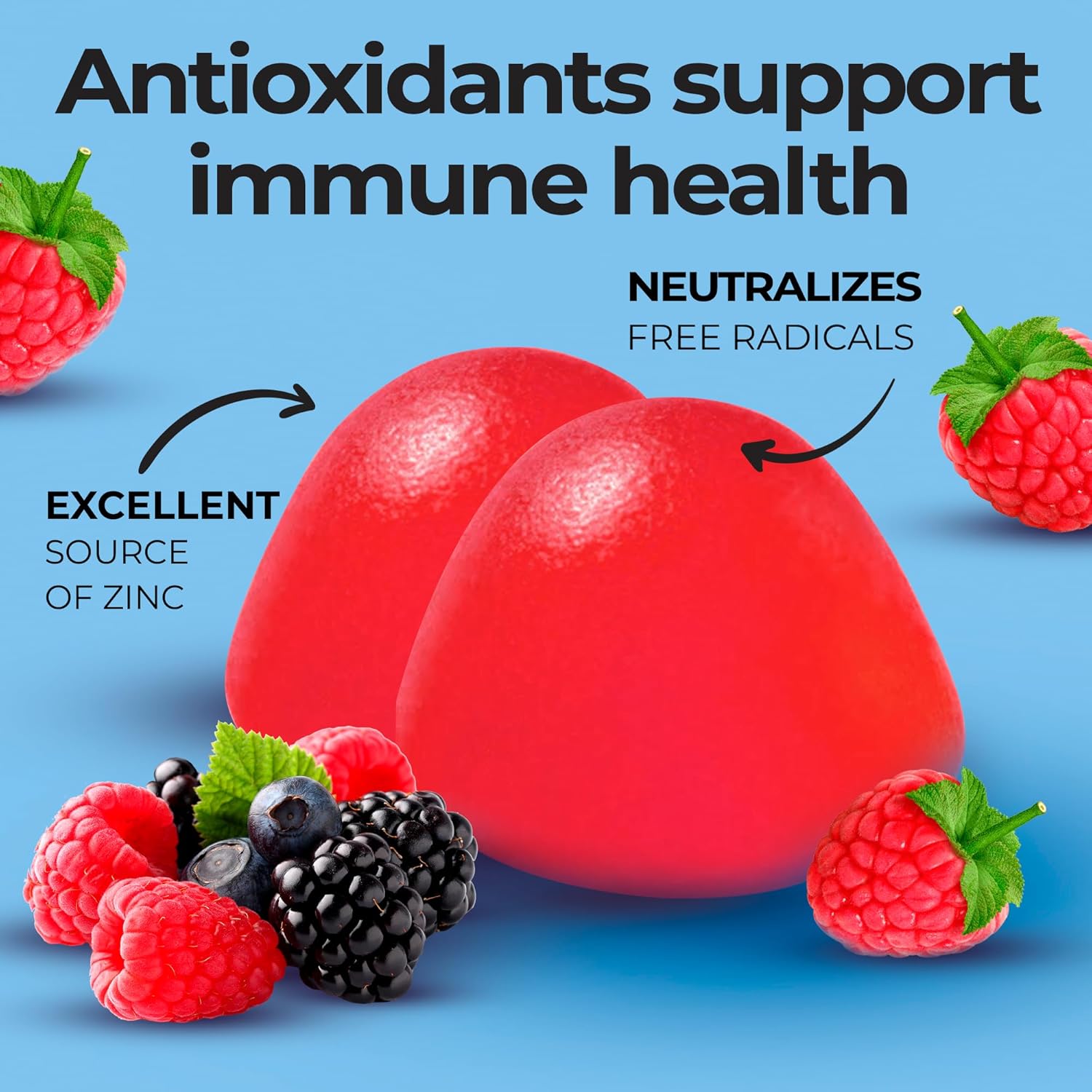 Organic Elderberry Gummies with Zinc & Vitamin C - Immune Support - Non GMO, Vegan, Gluten Free - 60 Gummies