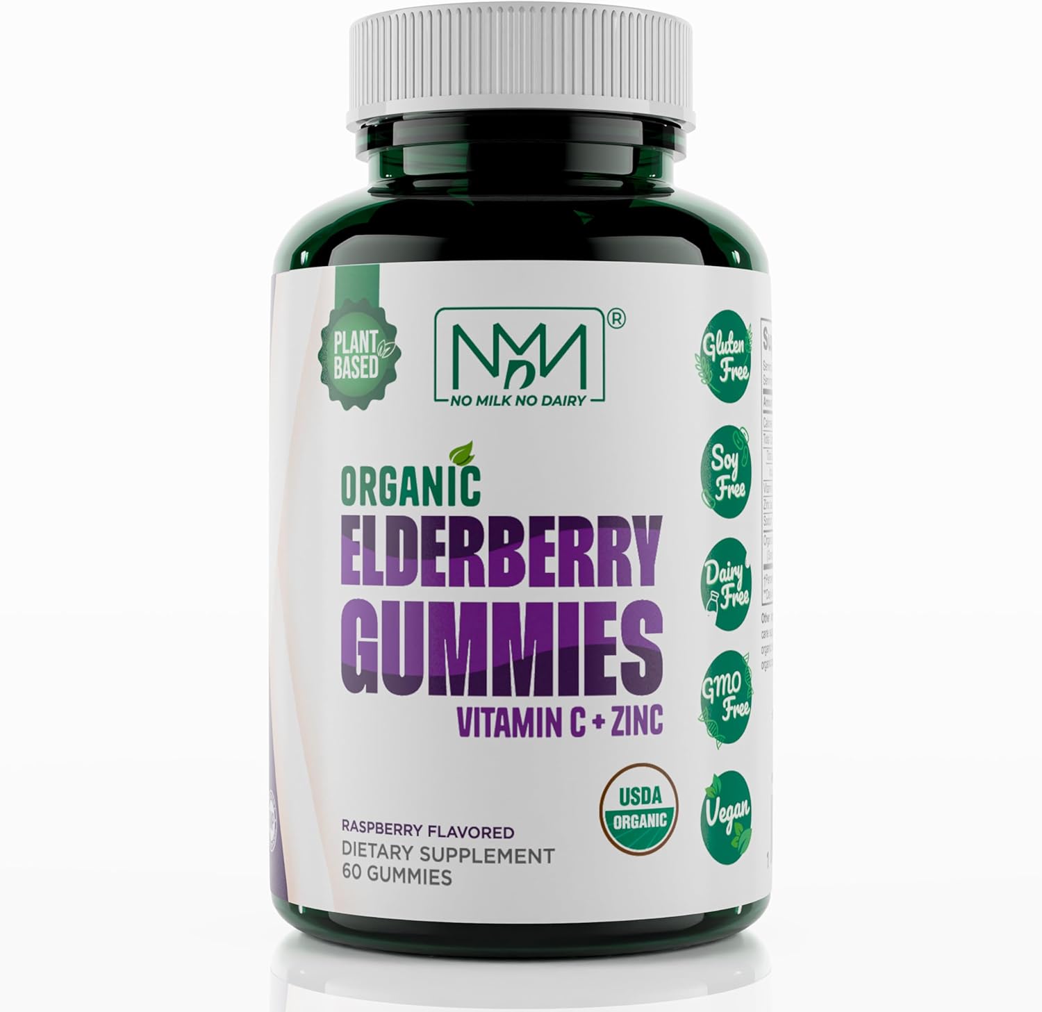 Organic Elderberry Gummies with Zinc & Vitamin C | Dairy-Free Immune Boosting Sambucus Gummies | Antioxidant-Rich Vegan Supplement
