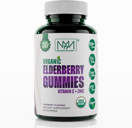 Organic Elderberry Gummies with Zinc & Vitamin C | Dairy-Free Immune Boosting Sambucus Gummies | Antioxidant-Rich Vegan Supplement