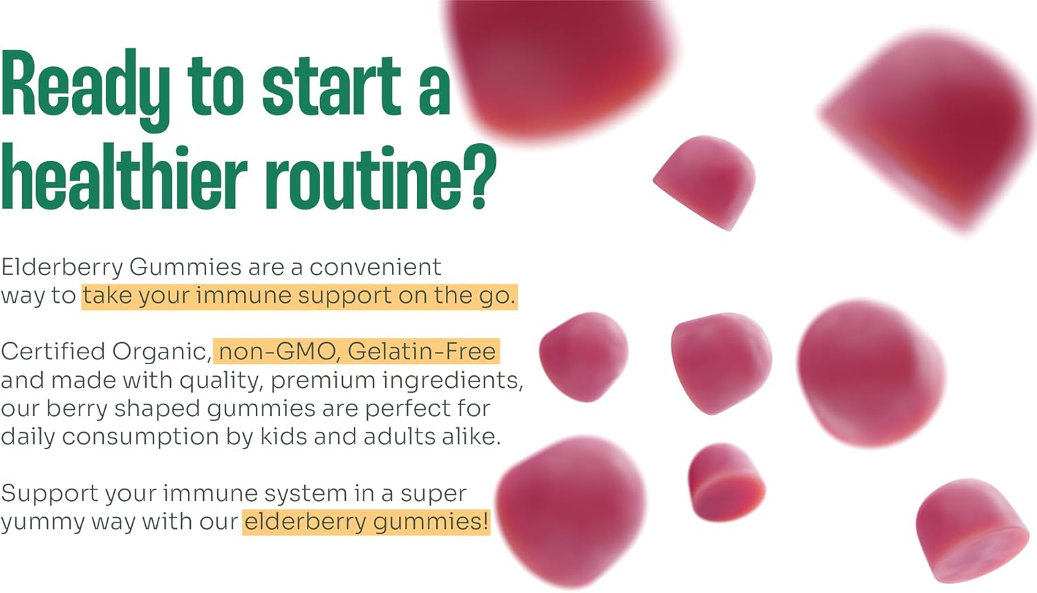 Organic Elderberry Gummies with Zinc & Vitamin C | Dairy-Free Immune Boosting Sambucus Gummies | Antioxidant-Rich Vegan Supplement