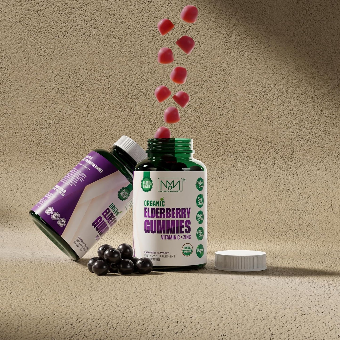 Organic Elderberry Gummies with Zinc & Vitamin C | Dairy-Free Immune Boosting Sambucus Gummies | Antioxidant-Rich Vegan Supplement