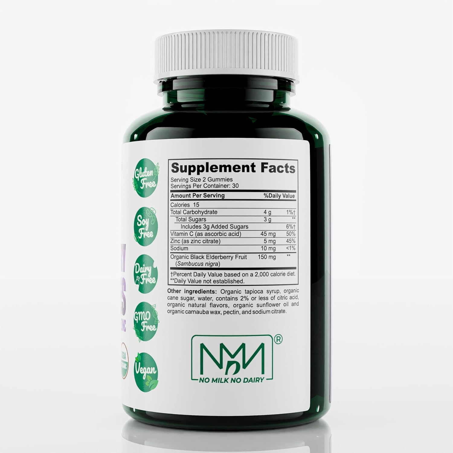 Organic Elderberry Gummies with Zinc & Vitamin C | Dairy-Free Immune Boosting Sambucus Gummies | Antioxidant-Rich Vegan Supplement