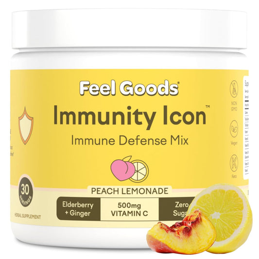 Organic Elderberry Immunity Drink Mix Powder with Vitamin C, A, B, D, E & Zinc - Vegan, Non GMO, Zero Sugar - Peach Lemonade Flavor, 30 Servings