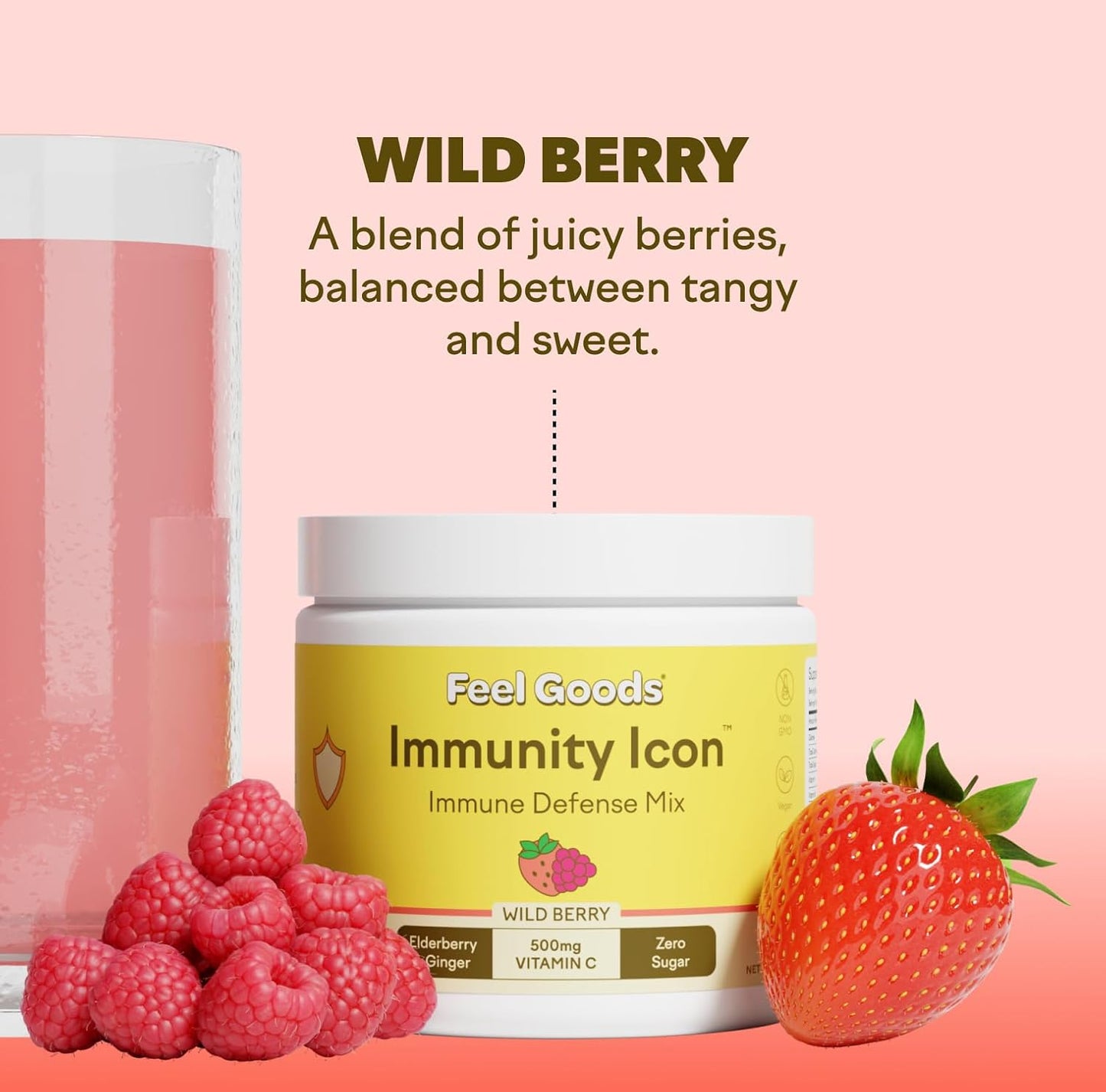 Organic Elderberry Immunity Drink Mix Powder with Vitamin C, A, B, D, E & Zinc, Vegan, Non GMO, Caffeine & Gluten Free - Wild Berry Flavor, 30 Servings