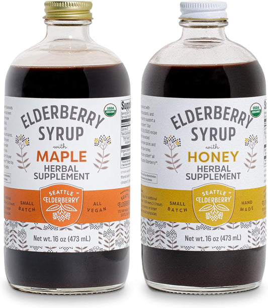 Organic Elderberry Syrup Bundle - 2 Gluten-Free Herbal Supplements for Immune Support, Made in USA - 32oz